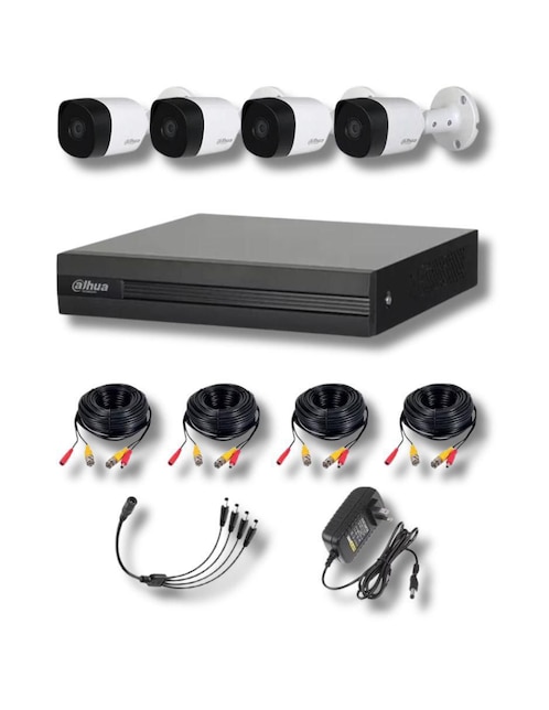 Kit 4 Cámaras de Seguridad Dajhua Alámbrica HD 80° a 19° con Capacidad de Grabar con Visión nocturna para Interior y exterior