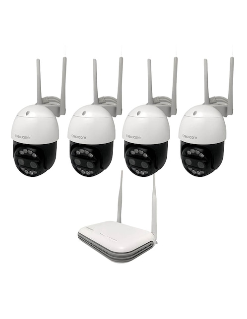 Kit 4 cámaras de seguridad Secucore inalámbrica 2K 360° con capacidad de grabar con visión nocturna compatible con Onvif para interior y exterior