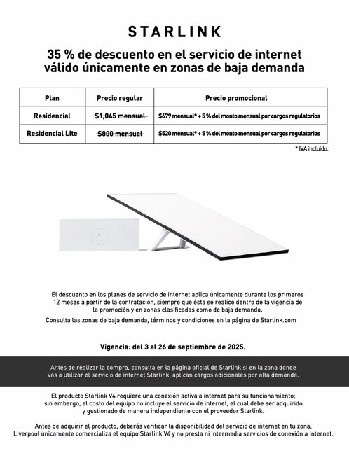 Starlink Kit de Internet Satelital Estándar V4 2