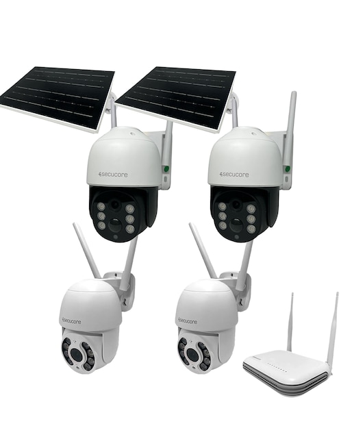 Kit 4 cámaras de seguridad Secucore inalámbrica 2K 350° con capacidad para grabar visión nocturna para interior y exterior