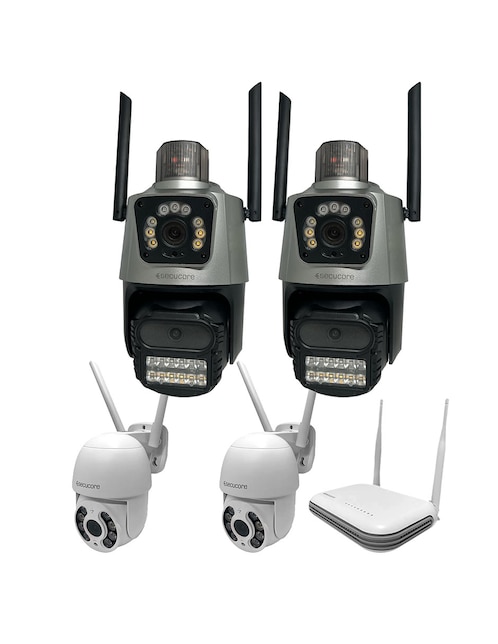 Kit 4 cámaras de seguridad Secucore inalámbrica 2K 350° con capacidad para grabar visión nocturna para interior y exterior