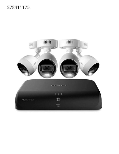 Kit 4 cámaras de seguridad Lorex alámbrica 4K/UHD 90° con capacidad para grabar y visión nocturna compatible con Amazon Alexa y Google Assistant. monitoreo con Chromecast o Firestick para interior y exterior