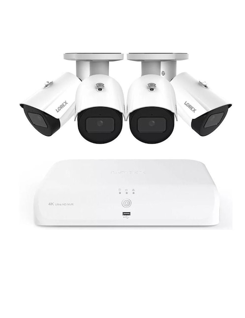 Kit 4 cámaras de seguridad Lorex alámbrica 4K/UHD 180° con capacidad de grabar con visión nocturna compatible con Alexa, Google Assistant, monitoreo compatible con Chromecast o Firestick para interior y exterior