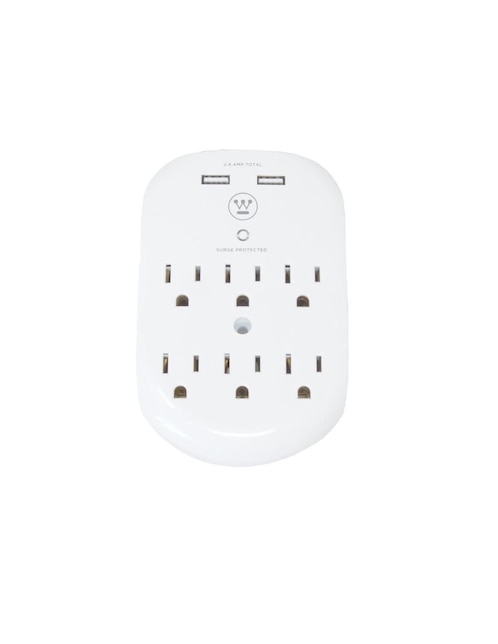 Multicontacto Smart Westinghouse WE96011 de 6 contactos aterrizados y 2 contactos USB para recarga