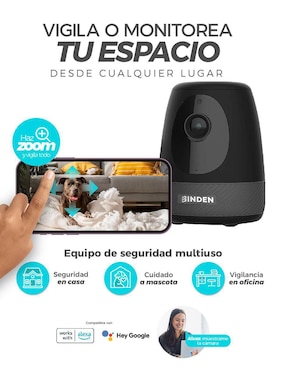 Cámara Wi-Fi de seguridad Binden alámbrica HD 106° con capacidad para grabar para interior