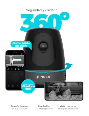 Cámara Wi-Fi de seguridad Binden alámbrica HD 106° con capacidad para grabar para interior