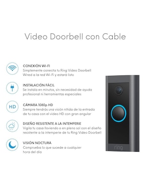 Timbre Inteligente Ring modelo Video Doorbell Wired Wi-Fi con Cable