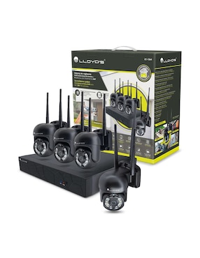 Kit 4 cámaras de seguridad Lloyd's alámbrica e inalámbrica Full HD 92° con capacidad de grabar con visión nocturna para interior y exterior