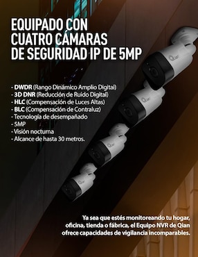 Kit 4 cámaras de seguridad Qian alámbrica Full HD 60° con capacidad para grabar visión nocturna para interior y exterior