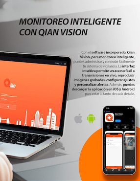 Kit 4 cámaras de seguridad Qian alámbrica Full HD 60° con capacidad para grabar visión nocturna para interior y exterior