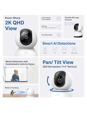Cámara individual de seguridad Tp Link inalámbrica 2K 360° con capacidad para grabar visión nocturna para interior