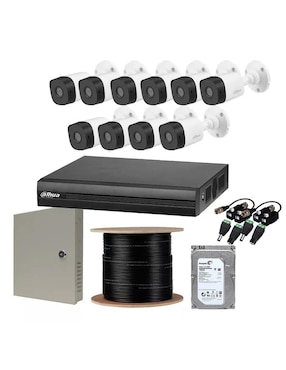 Kit 10 Cámaras De Seguridad Dahua Technolgy Alámbrica Full HD 90° Con Capacidad De Grabar Con Visión Nocturna Para Interior Y Exterior