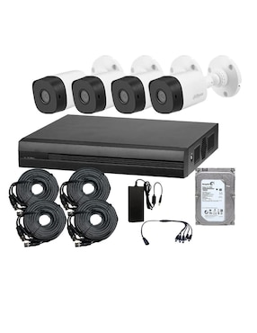 Kit 4 Cámaras De Seguridad Dahua Technolgy Alámbrica Full HD 90° Capacidad De Grabar Y Visión Nocturna Compatible Con Dahua Para Interior Y Exterior