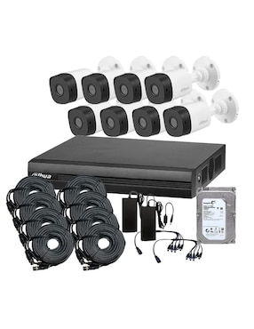 Kit 8 Cámaras De Seguridad Dahua Technolgy Alámbrica Full HD 90° Capacidad De Grabar Y Visión Nocturna Compatible Con Dahua Para Interior Y Exterior