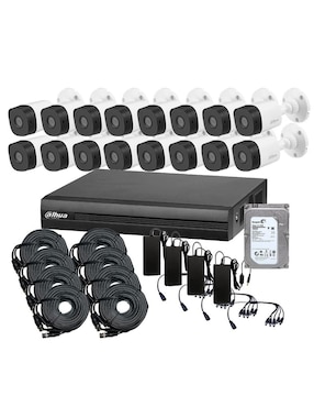 Kit 16 Cámaras De Seguridad Dahua Technolgy Alámbrica Full HD 92° Capacidad De Grabar Y Visión Nocturna Compatible Con Dahua Para Interior Y Exterior