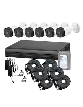 Kit 6 Cámaras De Seguridad Dahua Technolgy Alámbrica Full HD 92° Capacidad De Grabar Y Visión Nocturna Compatible Con Dahua Para Interior Y Exterior