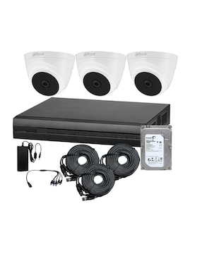 Kit 3 Cámaras De Seguridad Dahua Technolgy Alámbrica Full HD 104° Capacidad Para Grabar Y Visión Nocturna Compatible Con Dahua Para Interior Y Exterior