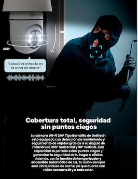 Cámara Wi-Fi de seguridad Qian inalámbrica Full HD 350° con capacidad para grabar visión nocturna para interior y exterior