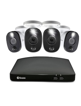 Kit 4 Cámaras De Seguridad Swann Alámbrica Full HD 90° Con Capacidad De Grabar Con Visión Nocturna Compatible Con Dispositivos Inteligentes Habilitados Para Alexa Para Interior Y Exterior