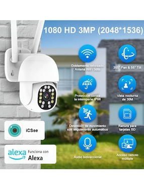 Cámara wi-fi de seguridad Xtellar inalámbrica HD 360° visión nocturna para interior y exterior