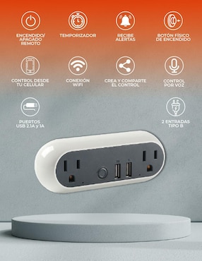 Multicontacto Smart Tecnolite Connect Intensity de 2 salidas y 2 puertos USB
