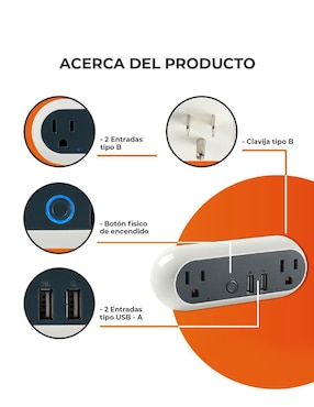 Multicontacto Smart Tecnolite Connect Intensity de 2 salidas y 2 puertos USB