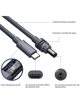 Cable barril DC Heuman Brand a tipo USB C de 1 m