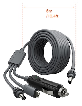 Cable Barril DC Heuman Brand Barril DC, USB C y enchufe para cigarillos de 5m