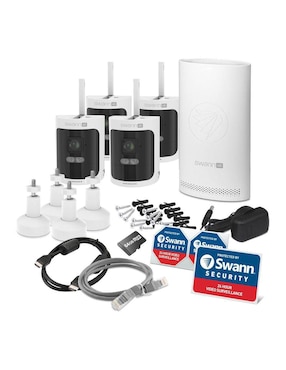 Kit 4 cámaras de seguridad Swann inalámbrica 4K/UHD 110° con capacidad para grabar visión nocturna para interior y exterior