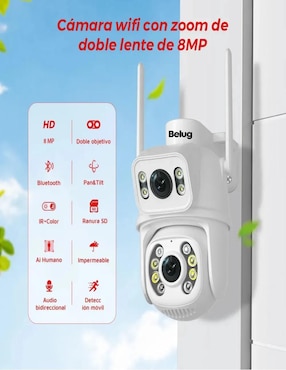Kit 2 cámaras de seguridad Belug alámbrica full hd 360° con capacidad de grabar vision nocturna para exterior