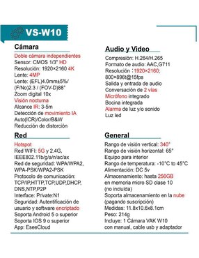 Cámara individual de seguridad Vak modelo VS-W10 inalámbrica 4K/UHD 90° con capacidad de grabar y visión nocturna para interior