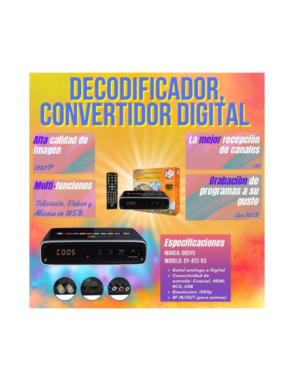 Convertidor 03 Decodificador Digital Señal Analoga Hd + Antena Incluye –