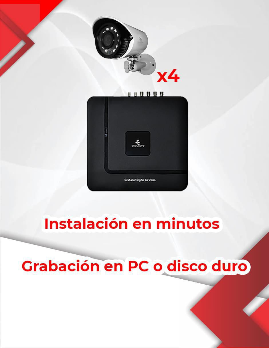 Kit 4 cámaras de seguridad alámbrica Full HD 90° con capacidad para grabar para interior y exterior 4