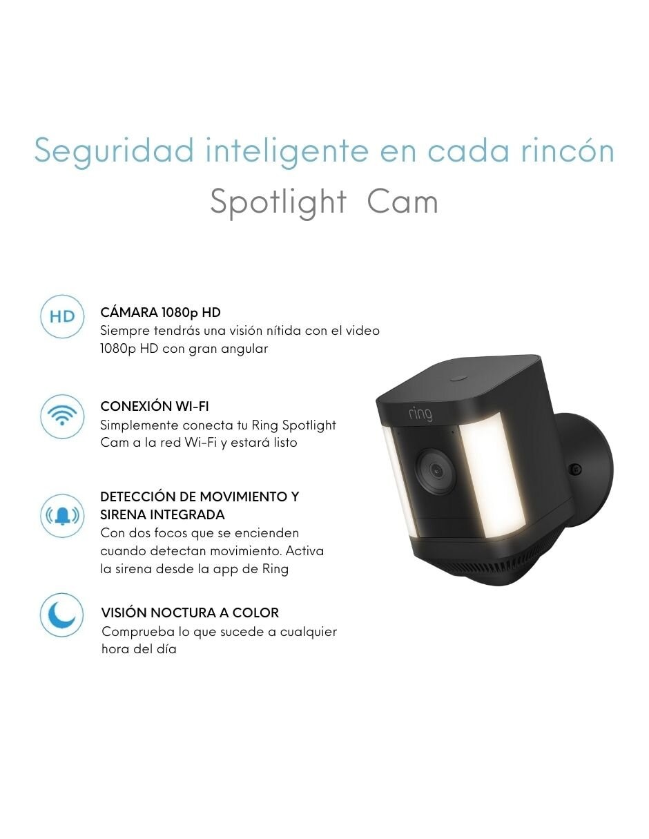Cámara Wi-Fi de seguridad modelo Spotlight Plus Cam inalámbrica HD 110 a 60° con capacidad para grabar para exterior 7