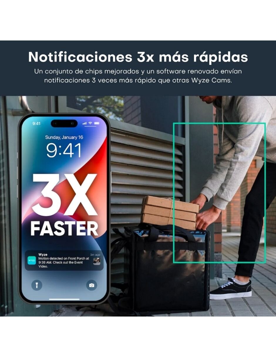 Cámara Wi-Fi de seguridad inalámbrica HD 114° con capacidad para grabar para interior y exterior 7