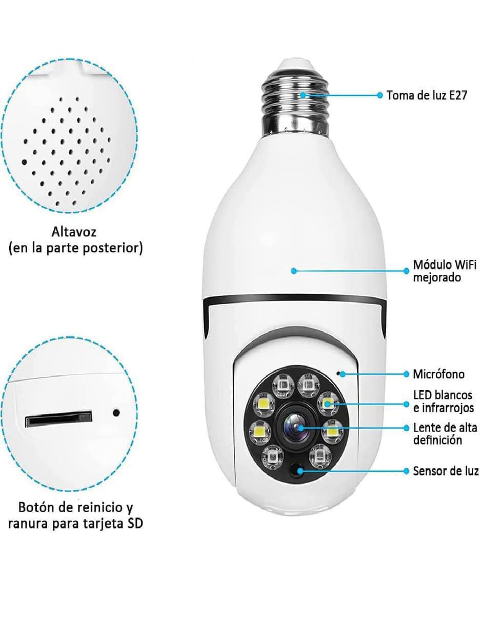 Cámara individual de seguridad inalámbrica Full HD 360° con capacidad para grabar para interior y exterior 4