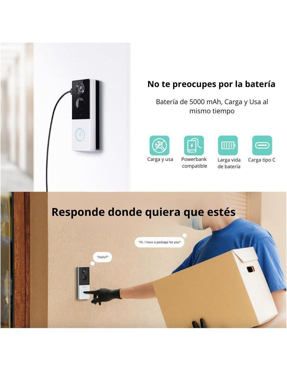 Cámara con timbre de seguridad inalámbrica HD 120° a 170° con capacidad para grabar para exterior 4