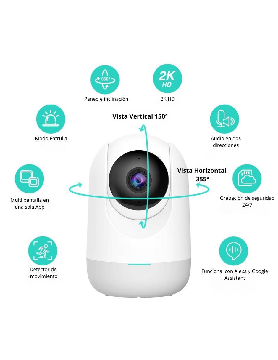 Cámara Wi-Fi de seguridad inalámbrica HD 360° con capacidad para grabar para interior 2