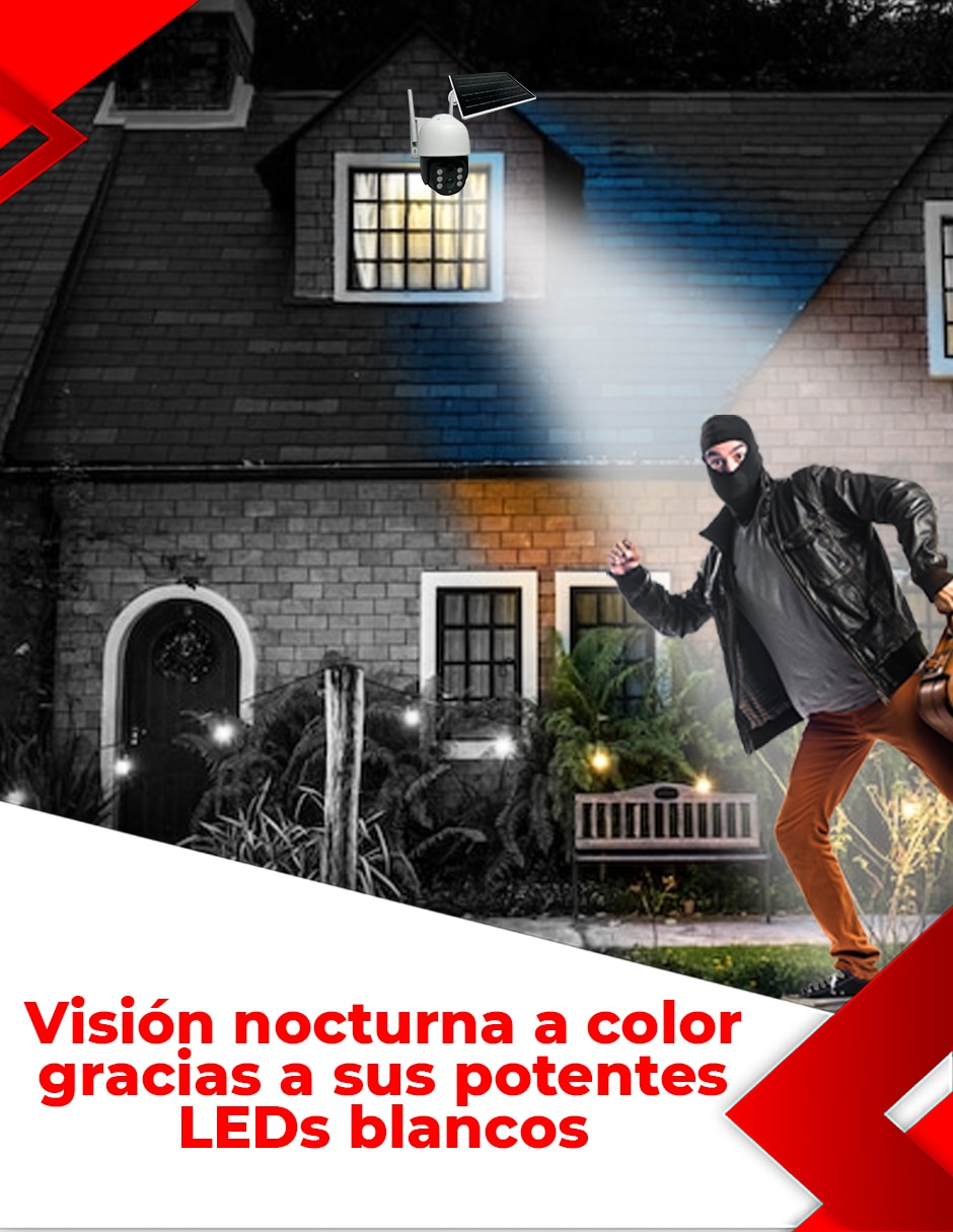 Cámara solar de seguridad inalámbrica QHD 90° con capacidad para grabar para exterior 4