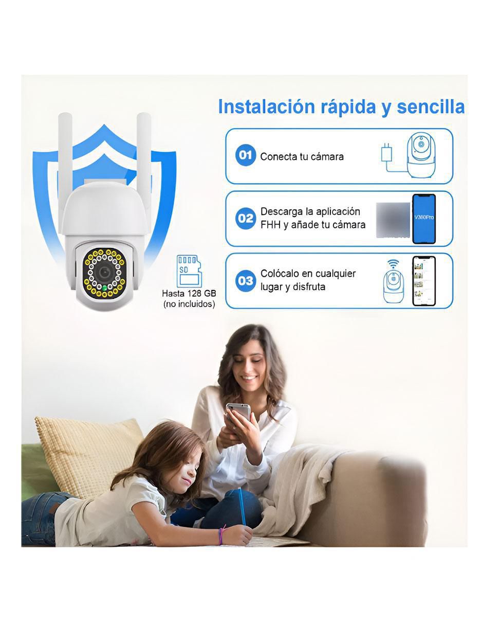 Cámara Wi-Fi de seguridad alámbrica HD 180° con capacidad para grabar visión nocturna para interior y exterior 2