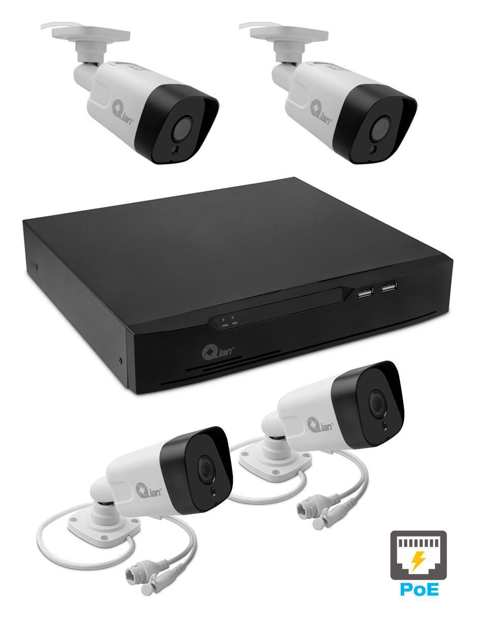 Kit 4 cámaras de seguridad alámbrica Full HD 60° con capacidad para grabar visión nocturna para interior y exterior