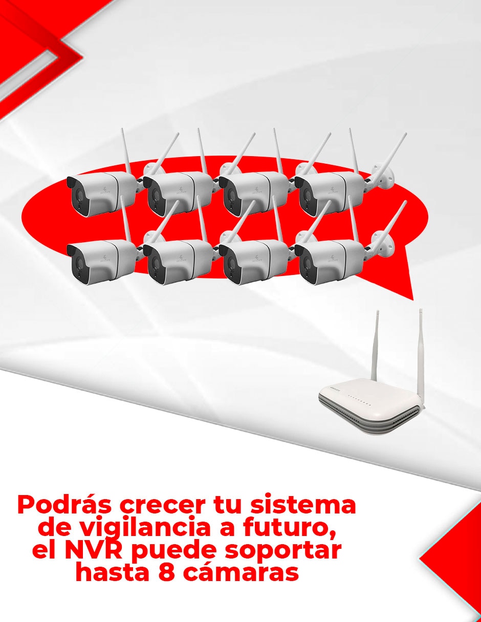 Kit 8 cámaras de seguridad inalámbrica Full HD 70° con capacidad para grabar visión nocturna para interior y exterior 6