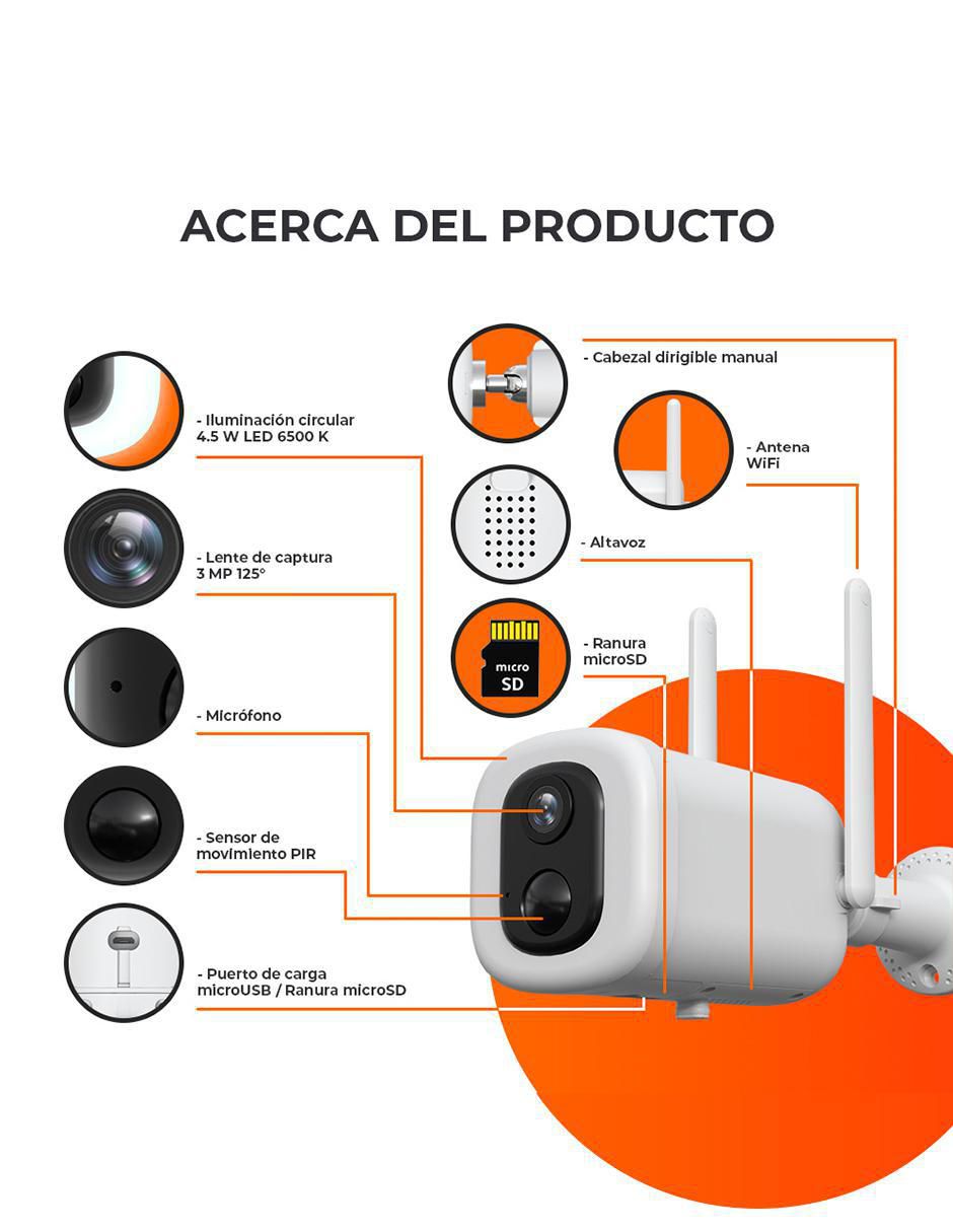 Cámara Wi-Fi de seguridad inalámbrica 2K 120° con capacidad para grabar visión nocturna para interior y exterior 8