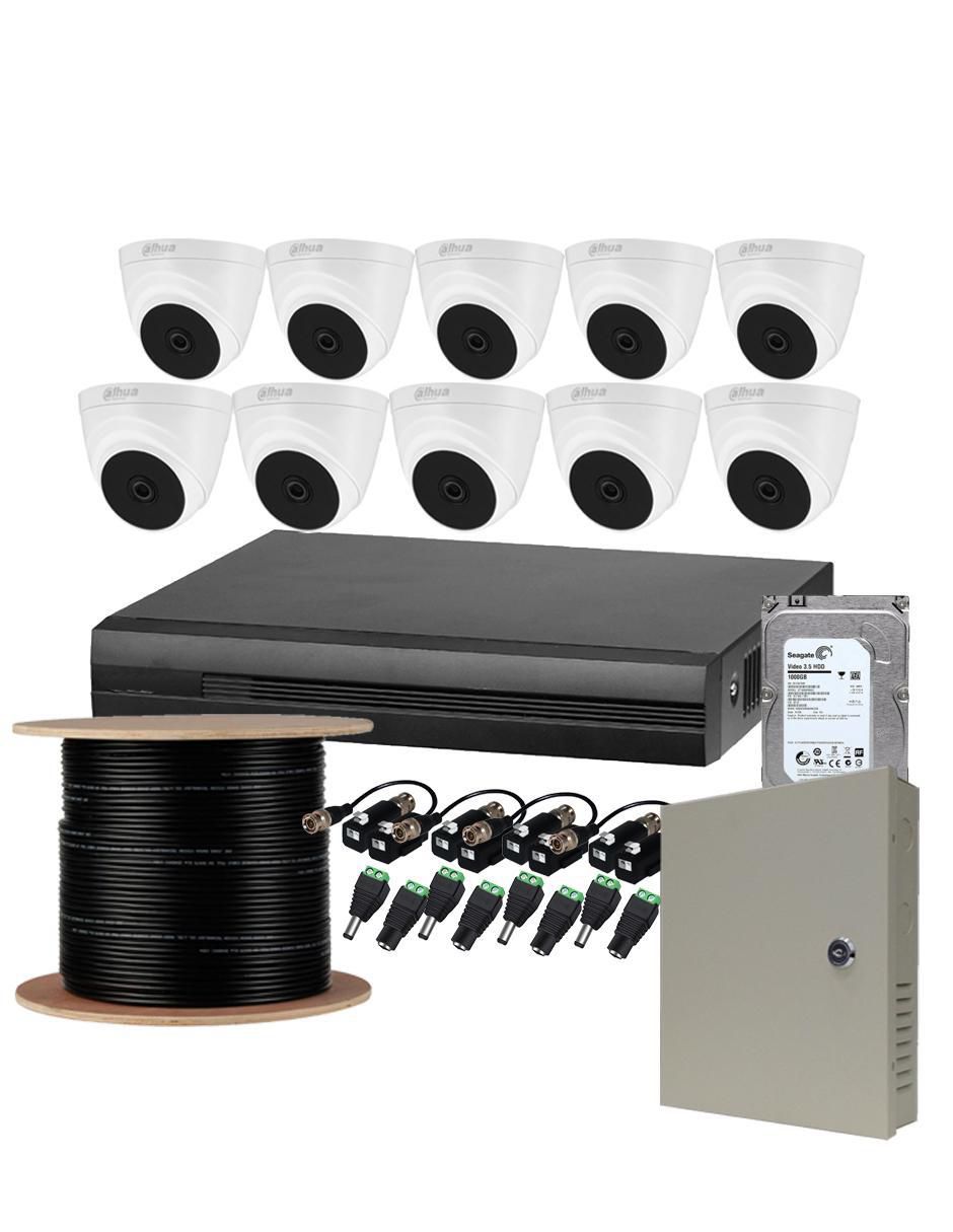 Kit 10 cámaras de seguridad alámbrica Full HD 104° con capacidad para grabar visión nocturna para interior y exterior