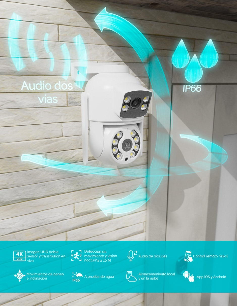 Cámara Wi-Fi de seguridad inalámbrica HD 30° a 90° con capacidad para grabar visión nocturna para interior y exterior 9