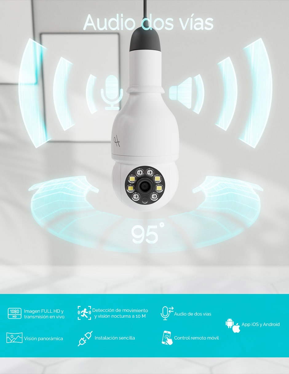 Cámara Wi-Fi de seguridad inalámbrica HD 30° a 90° con capacidad para grabar visión nocturna para interior 9