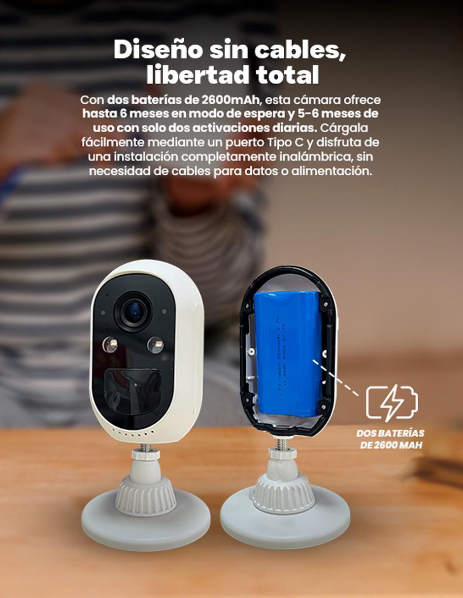 Cámara Wi-Fi de seguridad inalámbrica 2K 120° a 170° con capacidad para grabar visión nocturna para interior y exterior 5