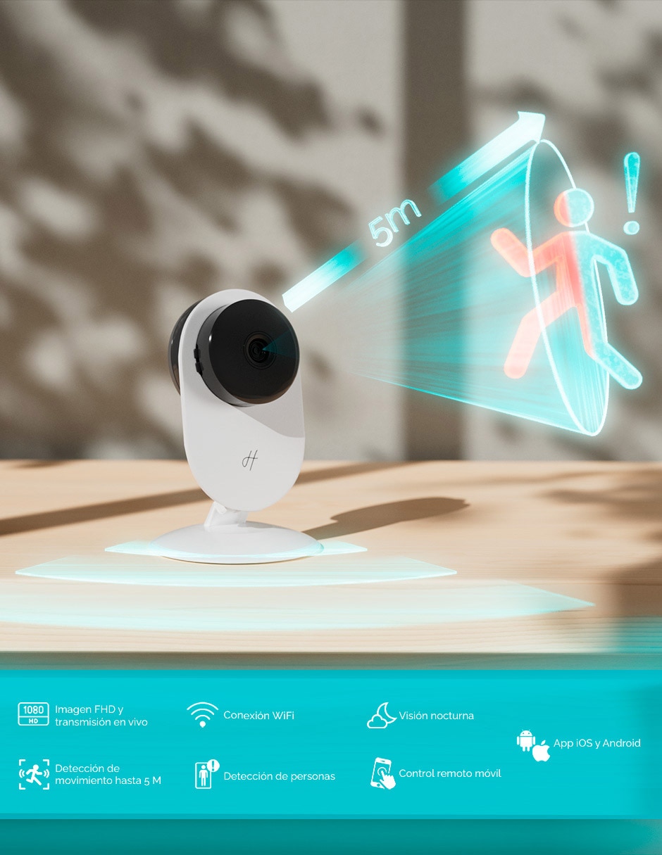 Cámara Wi-Fi de seguridad inalámbrica HD 30° a 90° con capacidad para grabar visión nocturna para interior 9