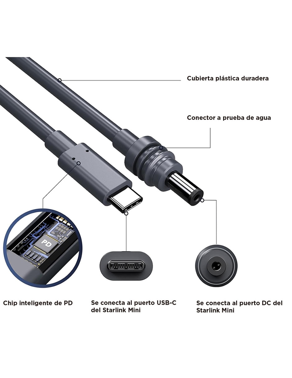 Cable barril DC a tipo USB C de 1 m 3