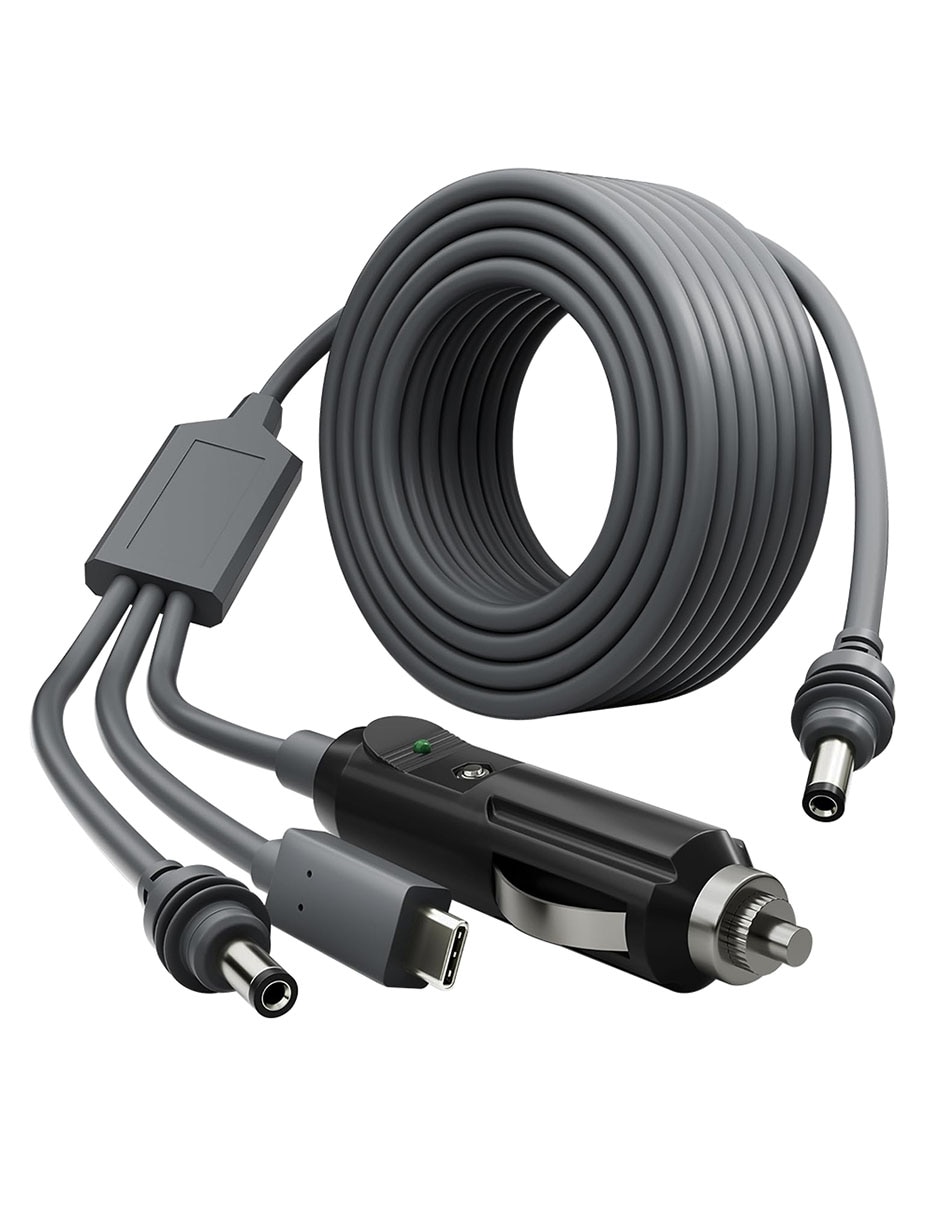 Cable Barril DC Barril DC, USB C y enchufe para cigarillos de 5m